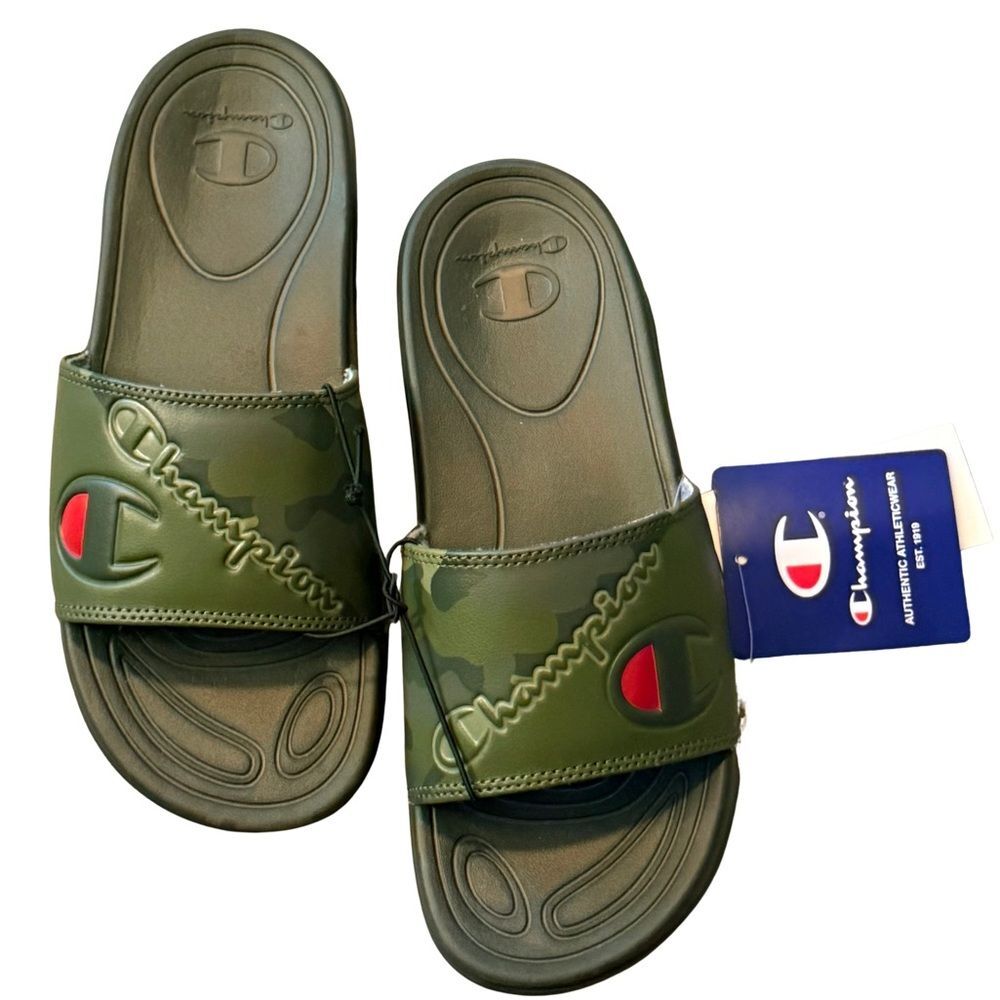 Champion IPO Camo Slide Sandals Boys Size 3, Green Camouflage